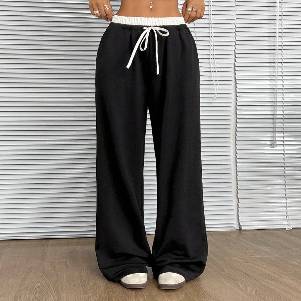 European and American simple straight casual trousers autumn and winter loose and thin elastic waist mopping trousers women - FashionTech