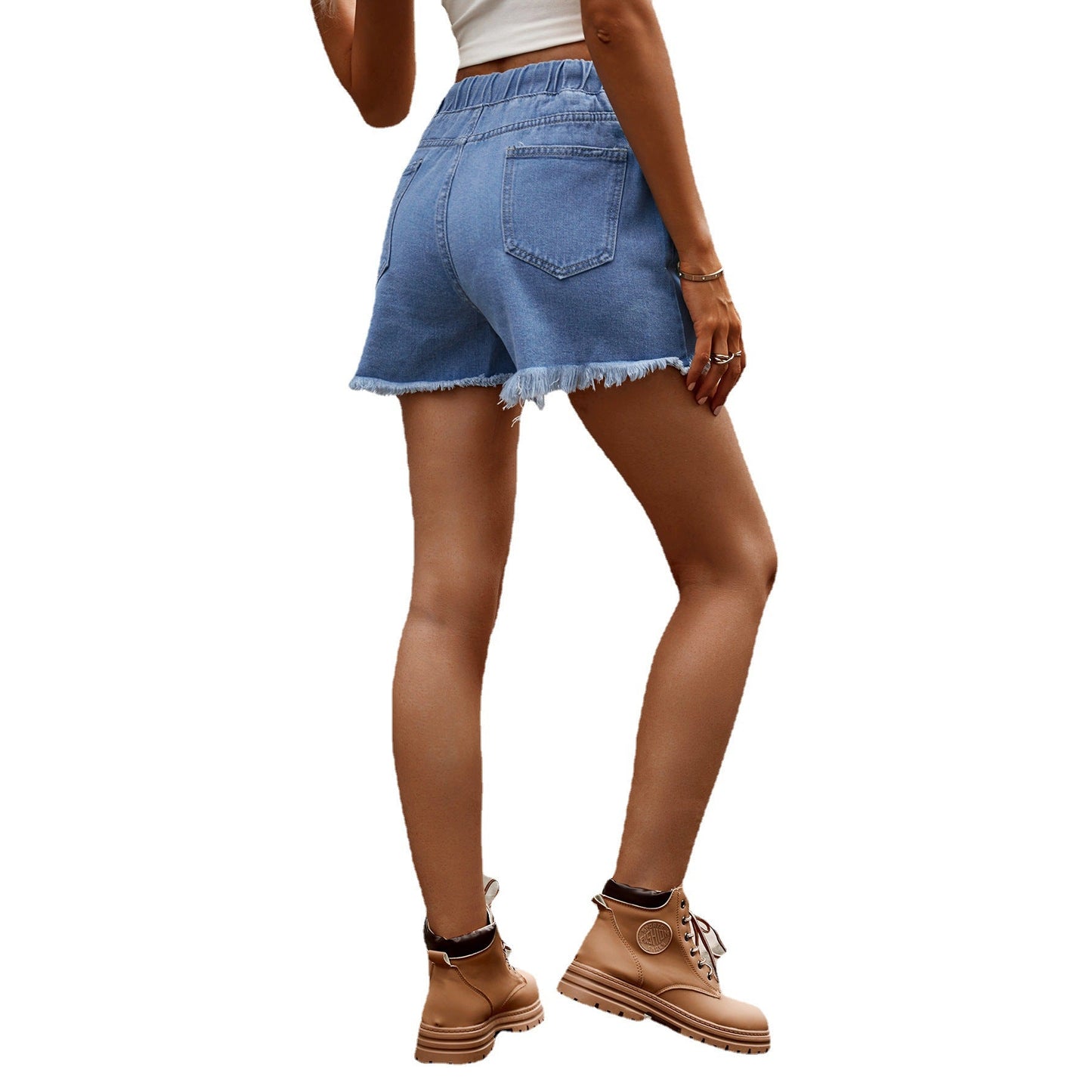 European and American versatile slimming elastic waist denim casual shorts for women - Tech Tready