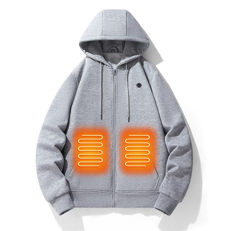 European and American zipper cardigan heating hoodie intelligent hooded five zone heating jacket outdoor warm electric clothing for men - FashionTech