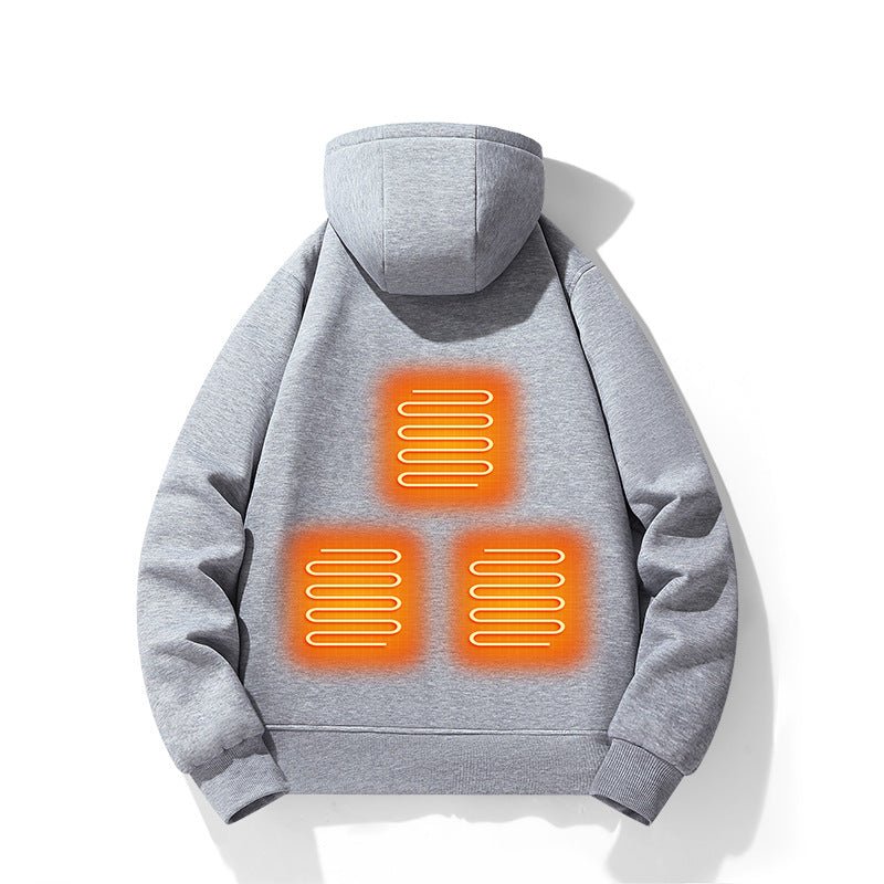 European and American zipper cardigan heating hoodie intelligent hooded five zone heating jacket outdoor warm electric clothing for men - FashionTech