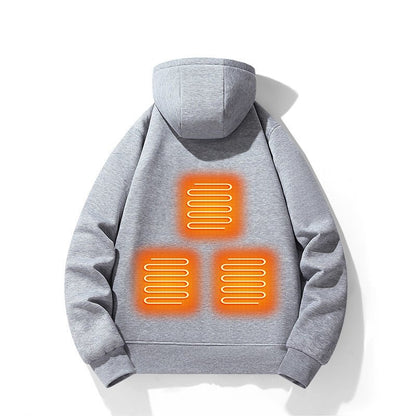 European and American zipper cardigan heating hoodie intelligent hooded five zone heating jacket outdoor warm electric clothing for men - FashionTech