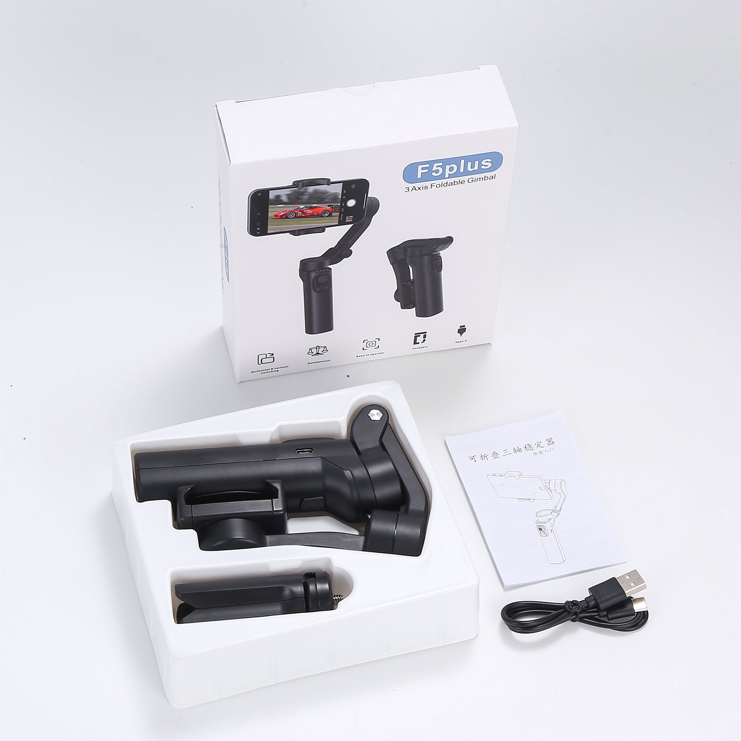 F5 plus stabilizer 3 - axis mobile phone stabilizer shooting device shake resistant handheld pan tilt - FashionTech