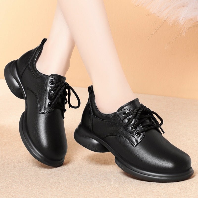 Fashion women's single leather shoes low heel thick heel casual single shoes - FashionTech