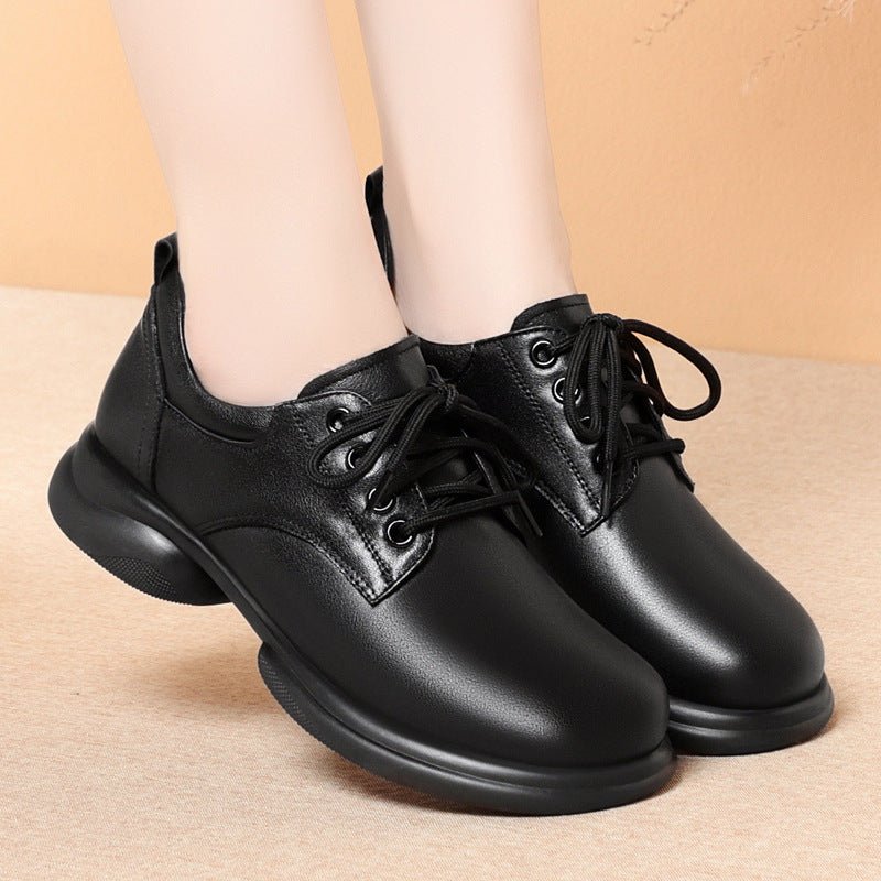 Fashion women's single leather shoes low heel thick heel casual single shoes - FashionTech