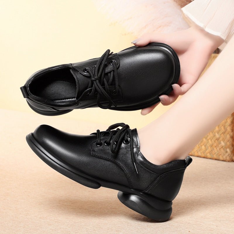 Fashion women's single leather shoes low heel thick heel casual single shoes - FashionTech