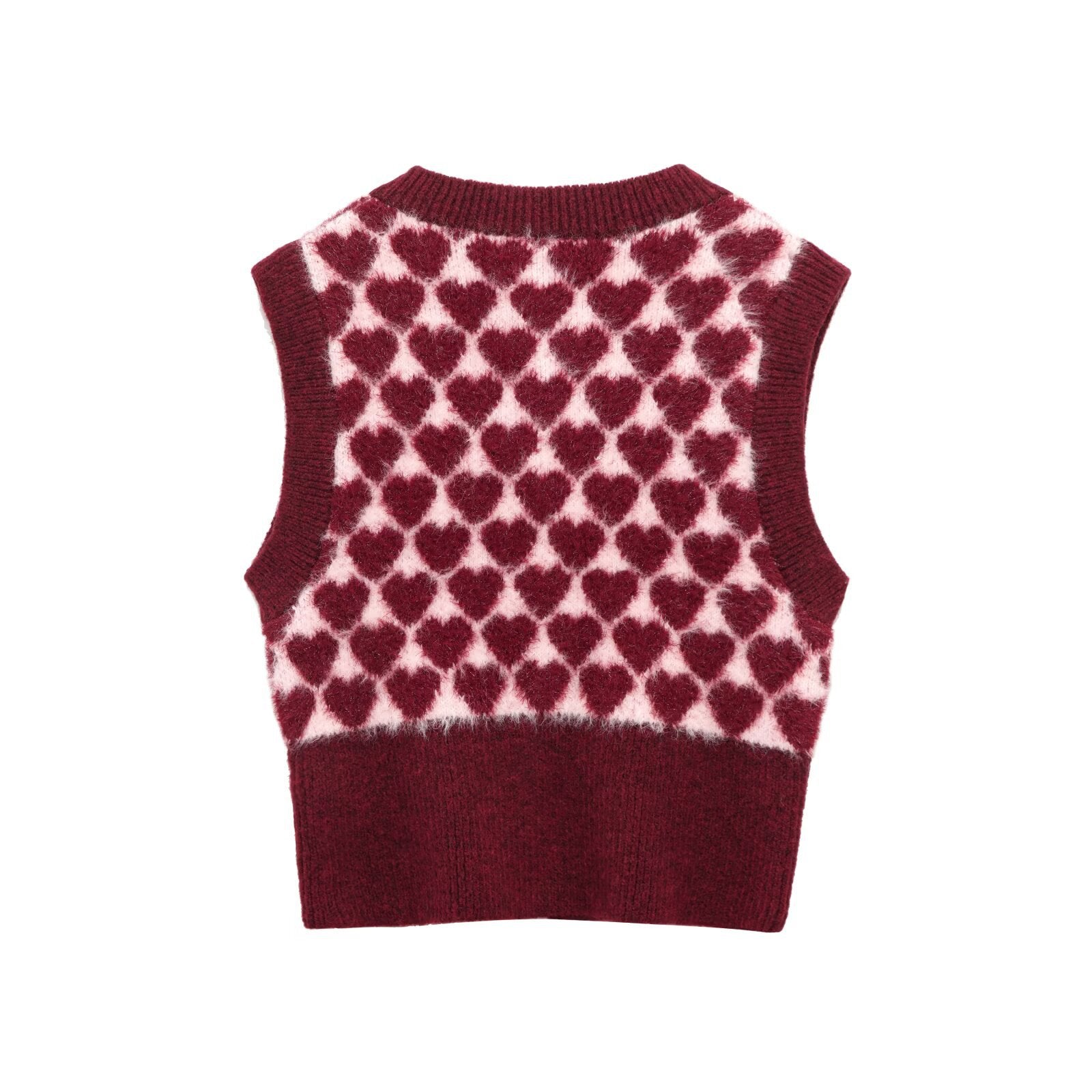 Fashionable heart - shaped pattern jacquard round neck knitted vest - FashionTech