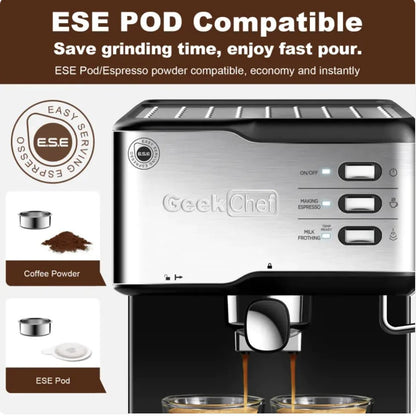 Geek Chef 20 - Bar Espresso Machine with Milk Frother - Tech Tready
