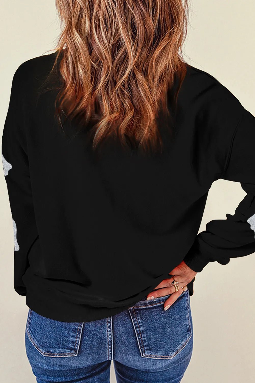 Glitter Round Neck Long Sleeve Sweatshirt - FashionTech