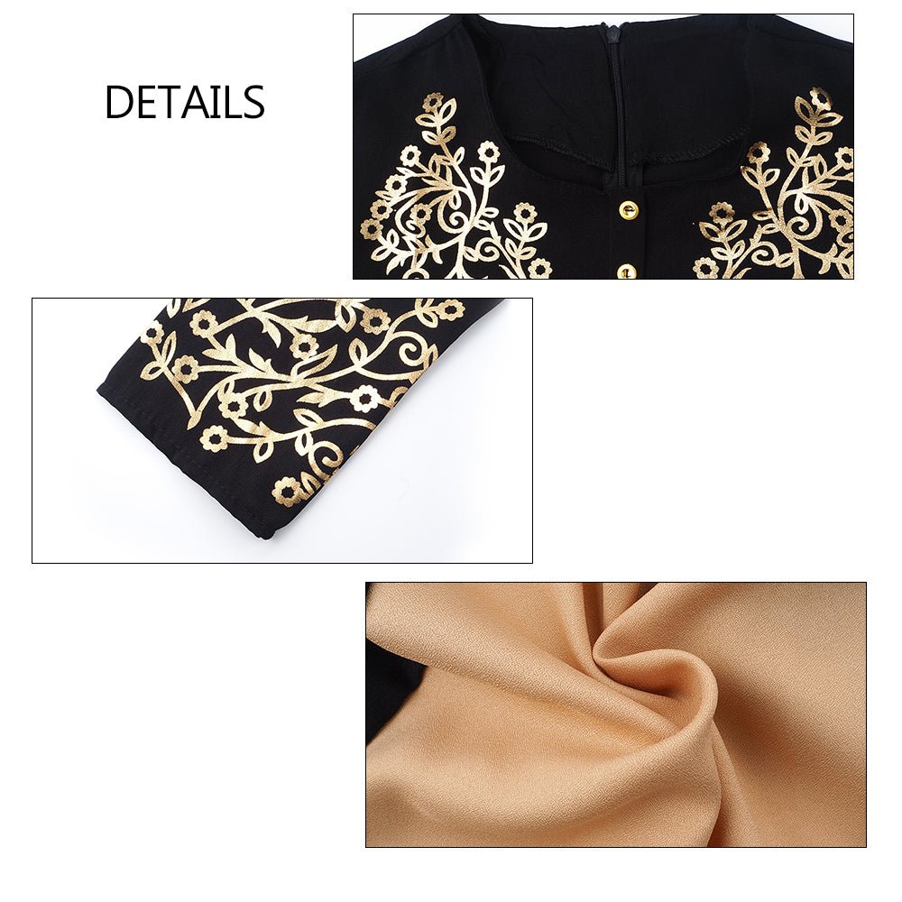 Gold Stamping Printing Muslim Dress Women Dubai Abaya Black Robe Long Sleeve Cardigan Kaftan Elegant Design Maxi Dresses Clothes - Tech Tready
