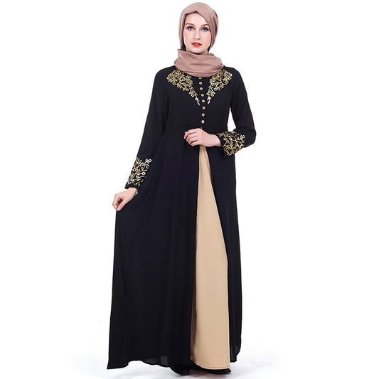 Gold Stamping Printing Muslim Dress Women Dubai Abaya Black Robe Long Sleeve Cardigan Kaftan Elegant Design Maxi Dresses Clothes - Tech Tready