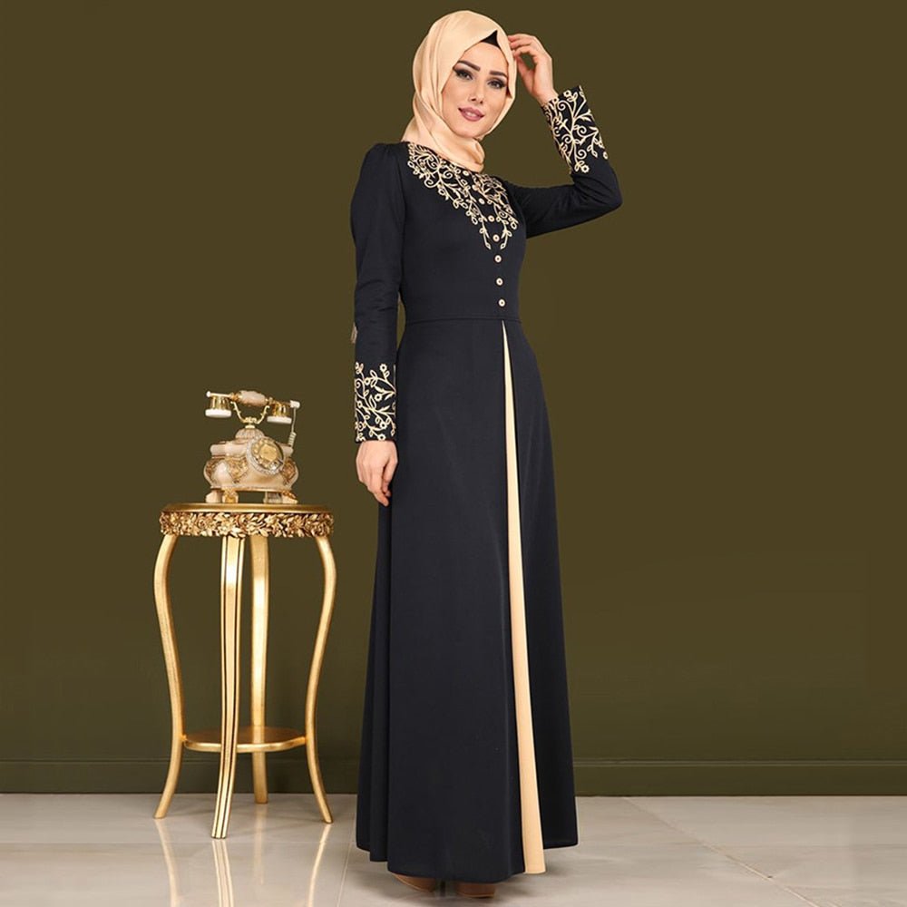 Gold Stamping Printing Muslim Dress Women Dubai Abaya Black Robe Long Sleeve Cardigan Kaftan Elegant Design Maxi Dresses Clothes - Tech Tready