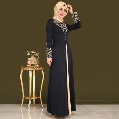 Gold Stamping Printing Muslim Dress Women Dubai Abaya Black Robe Long Sleeve Cardigan Kaftan Elegant Design Maxi Dresses Clothes - Tech Tready