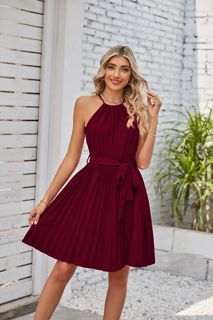 Halter Strapless Dresses For Women Solid Pleated Skirt Summer Beach Sundress - FashionTech