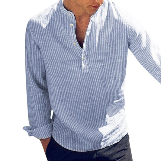 Helisopus New Fashion Spring Summer Casual Men's Shirt Cotton Long Sleeve Striped Slim Fit Stand Collar Shirts S - 5XL - Tech Tready