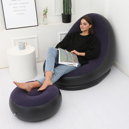 Inflatable Air Mattress Lazy Sofa Deck Chair Comfortable Leg Stool Rest Single Beanbag for home and Outdoor Use - FashionTech