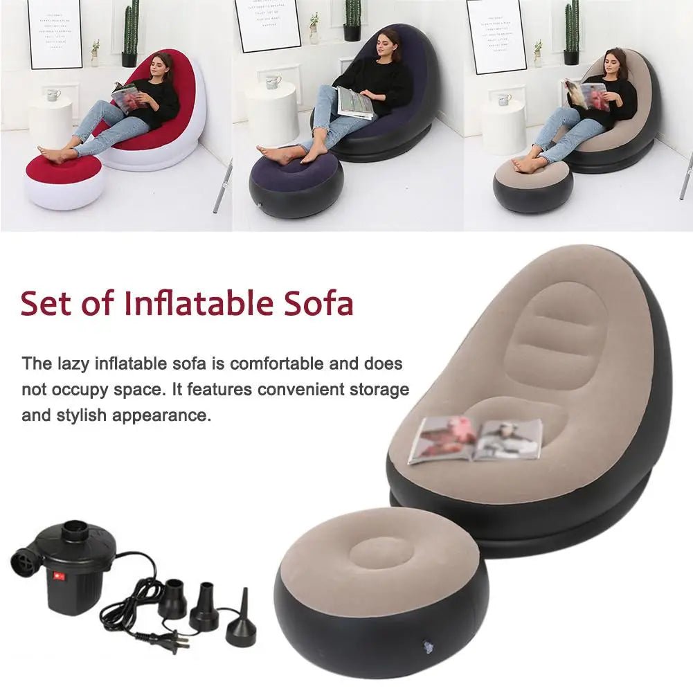 Inflatable Air Mattress Lazy Sofa Deck Chair Comfortable Leg Stool Rest Single Beanbag for home and Outdoor Use - FashionTech