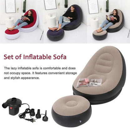 Inflatable Air Mattress Lazy Sofa Deck Chair Comfortable Leg Stool Rest Single Beanbag for home and Outdoor Use - FashionTech