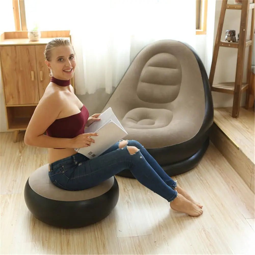Inflatable Air Mattress Lazy Sofa Deck Chair Comfortable Leg Stool Rest Single Beanbag for home and Outdoor Use - FashionTech