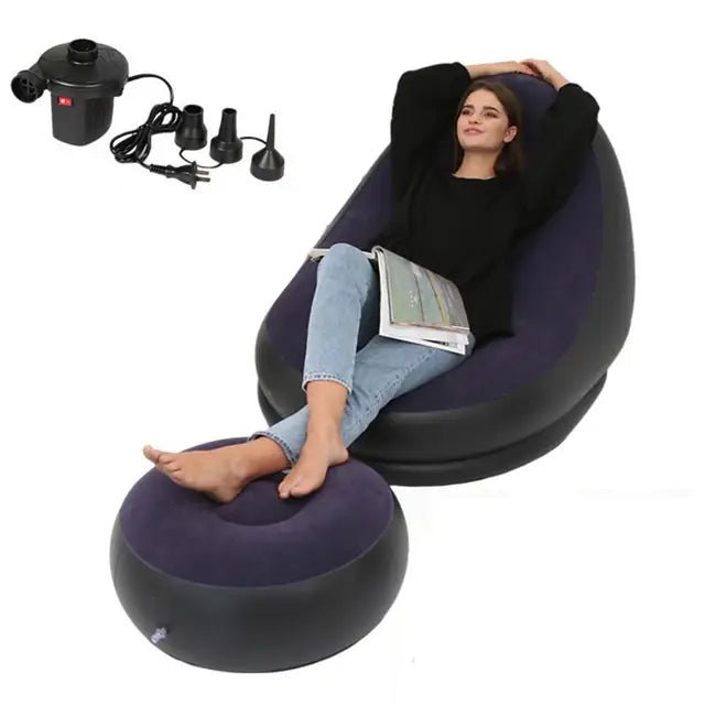 Inflatable Air Mattress Lazy Sofa Deck Chair Comfortable Leg Stool Rest Single Beanbag for home and Outdoor Use - FashionTech