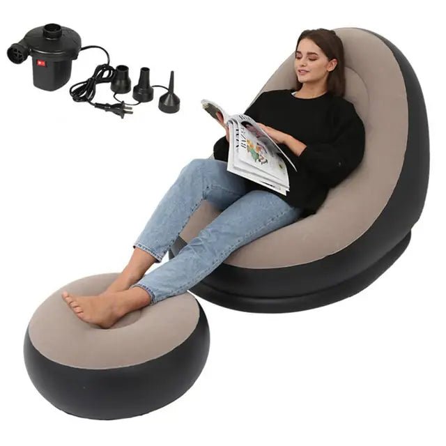 Inflatable Air Mattress Lazy Sofa Deck Chair Comfortable Leg Stool Rest Single Beanbag for home and Outdoor Use - FashionTech