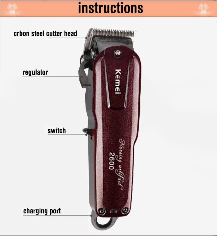 Kemel Electric Washable Hair Clipper Rechargeable Professional Hair Trimmer Shaver Razor Cordless Adjustable Clipper - FashionTech