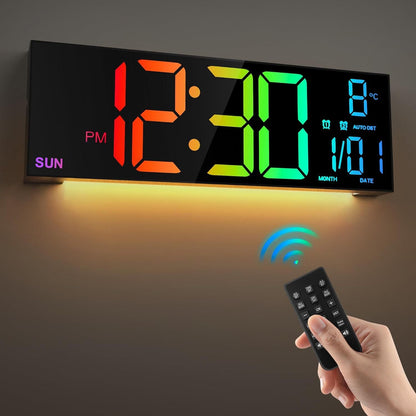 Large Digital Wall Clock with Remote Control Big LED/Dual Alarm/8 RGB Colors Digital Alarm Clock Electronic Watch - FashionTech