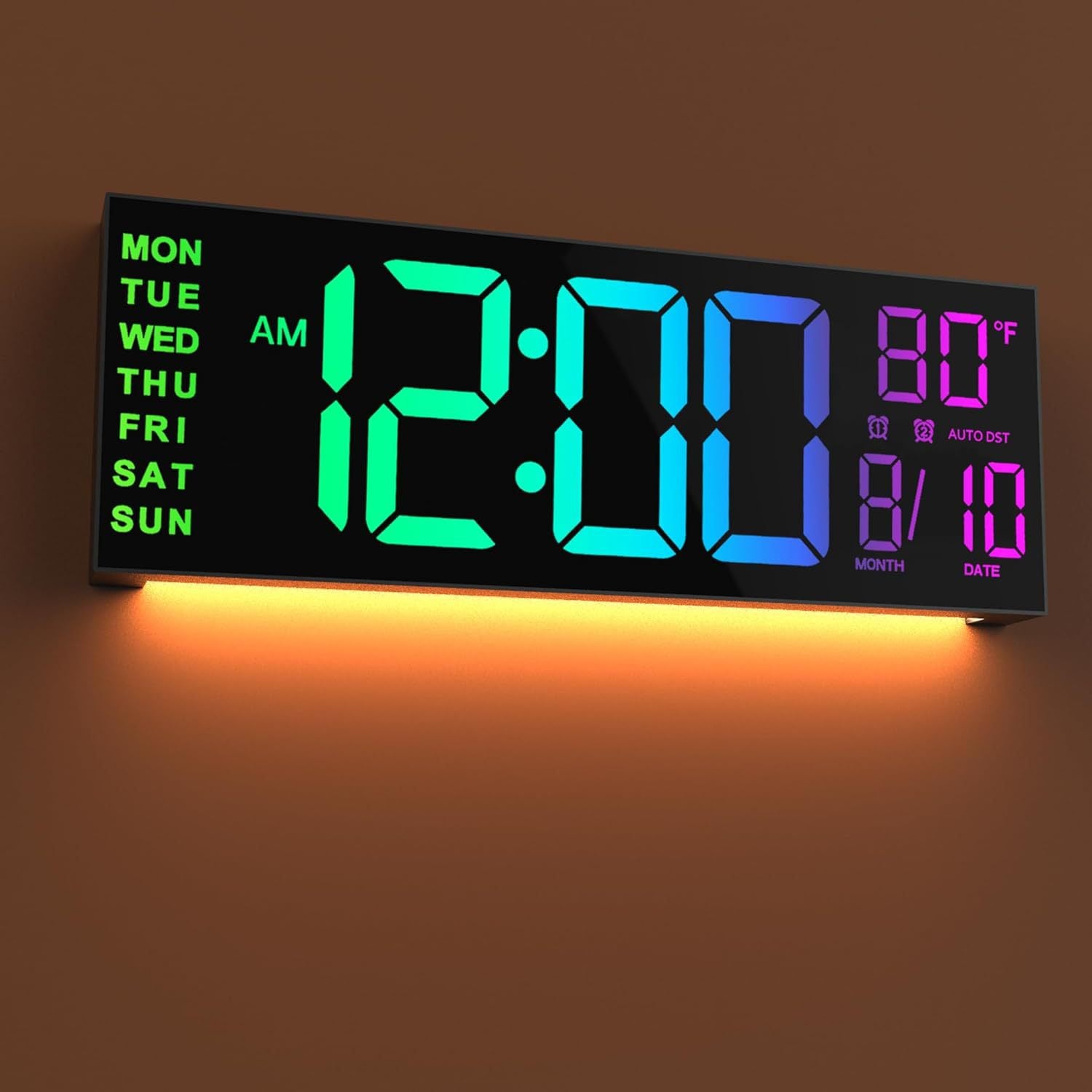 Large Digital Wall Clock with Remote Control Big LED/Dual Alarm/8 RGB Colors Digital Alarm Clock Electronic Watch - FashionTech