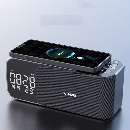 Led Wireless Charging Alarm Clock Fm Radio Bluetooth Speaker With Microphone Temperature Indicator Digital Display Speakers - FashionTech