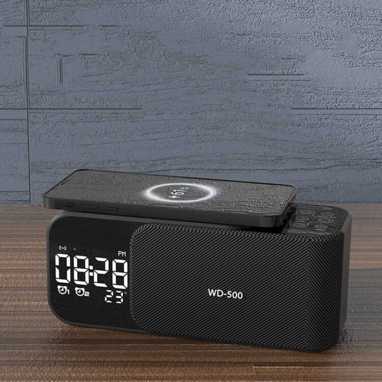 Led Wireless Charging Alarm Clock Fm Radio Bluetooth Speaker With Microphone Temperature Indicator Digital Display Speakers - FashionTech