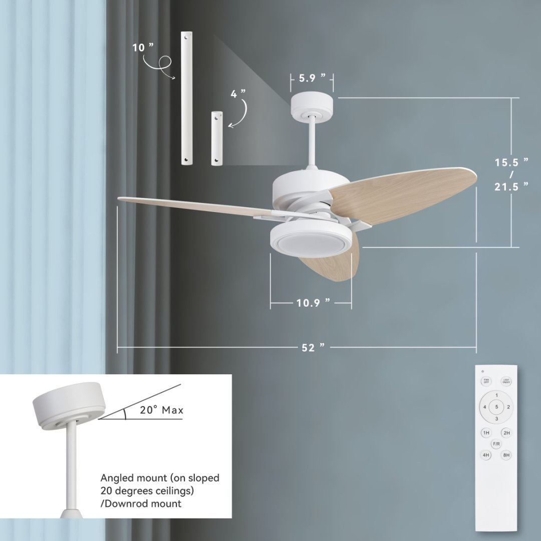 Light Pro 52 In. LED Indoor White Smart Ceiling Fan With Remote Control - Tech Tready