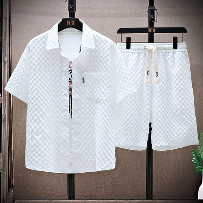 Men's summer suit short sleeved T-shirt shorts sports suit loose casual suit handsome outfit - FashionTech