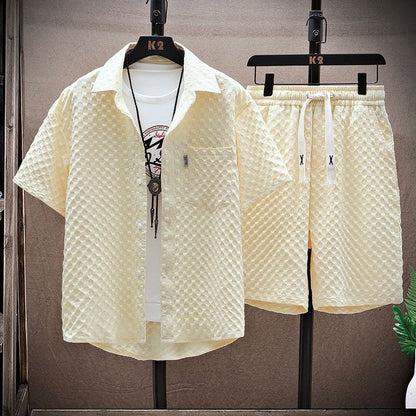 Men's summer suit short sleeved T-shirt shorts sports suit loose casual suit handsome outfit - FashionTech