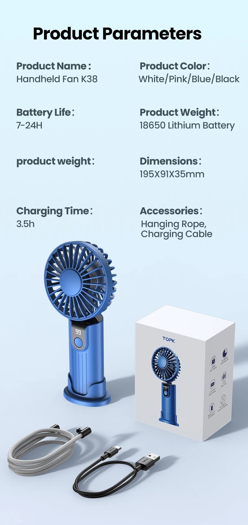 Mini Portable Fan USB Rechargeable Hand Held Fan,Small Pocket Fan 3 Speeds with Lanyard &Base,USB Desk Fan Foldable - FashionTech