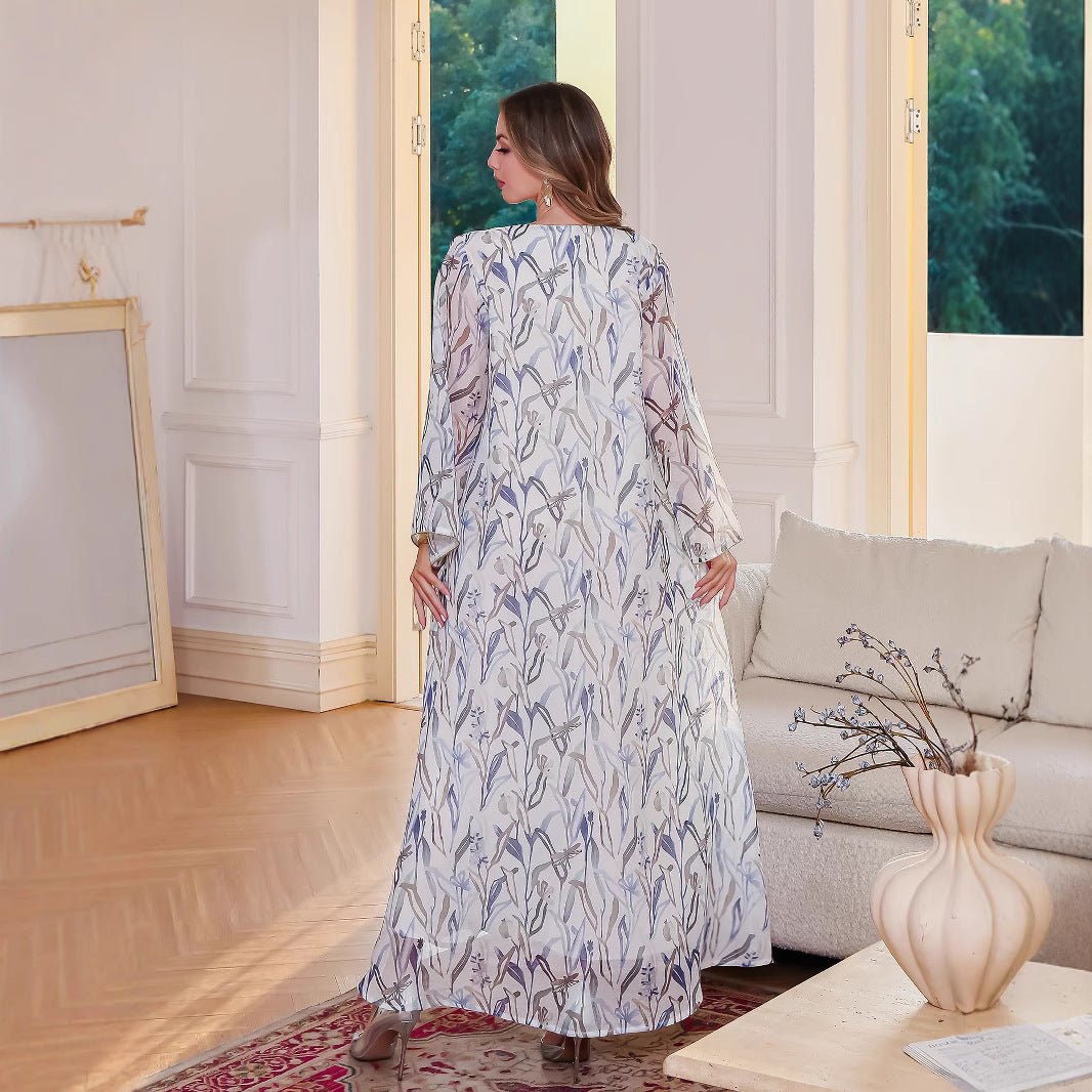 Muslim Women's Arab Clothing Dress with Print and Sequins - FashionTech