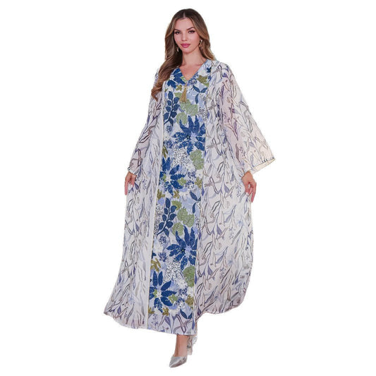 Muslim Women's Arab Clothing Dress with Print and Sequins - FashionTech