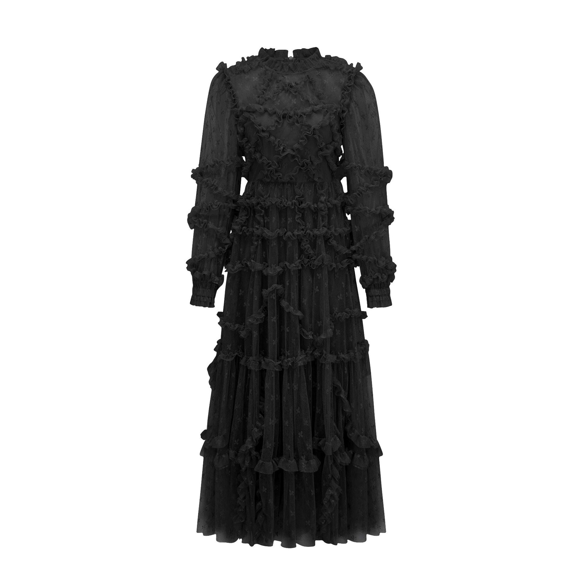 Netted Embroidered Lace Trim Dress Elegant Basic Fairy Dress Evening Banquet Formal Wear Women's Clothing - FashionTech