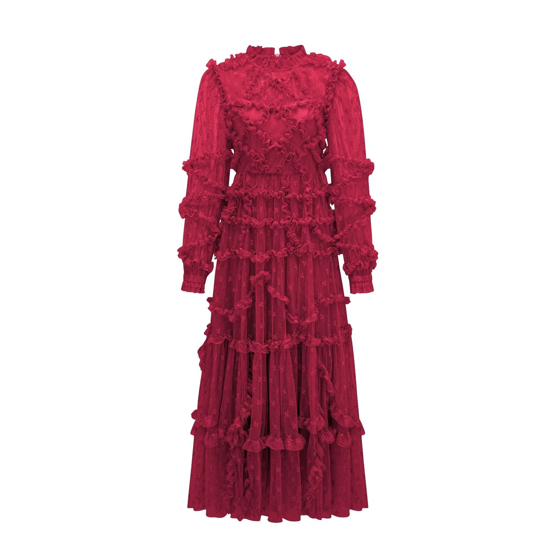 Netted Embroidered Lace Trim Dress Elegant Basic Fairy Dress Evening Banquet Formal Wear Women's Clothing - FashionTech