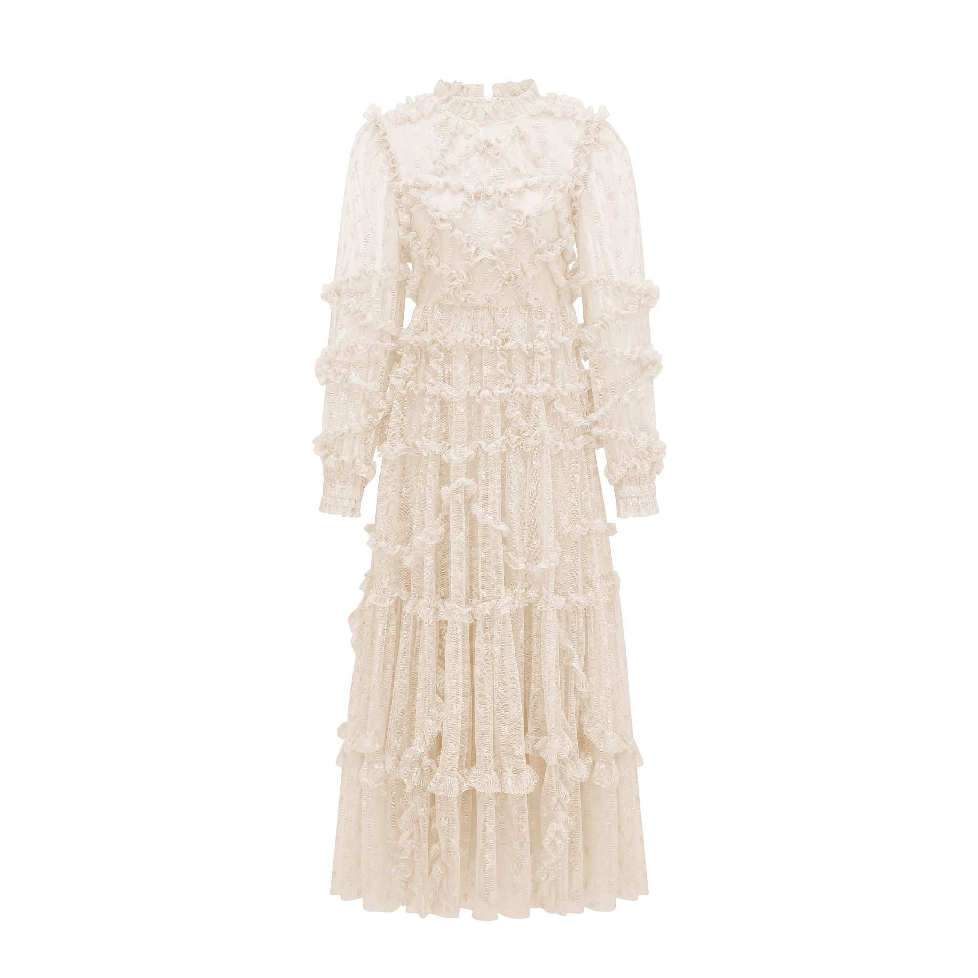 Netted Embroidered Lace Trim Dress Elegant Basic Fairy Dress Evening Banquet Formal Wear Women's Clothing - FashionTech