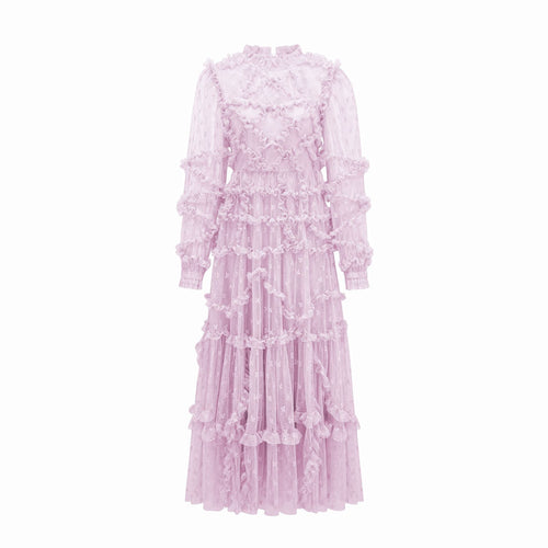 Netted Embroidered Lace Trim Dress Elegant Basic Fairy Dress Evening Banquet Formal Wear Women's Clothing - FashionTech