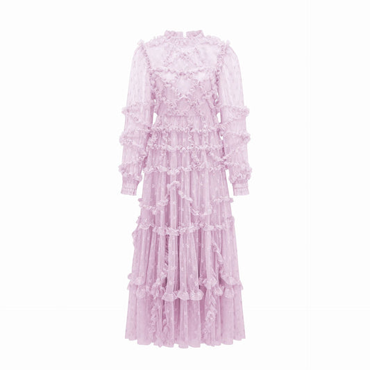 Netted Embroidered Lace Trim Dress Elegant Basic Fairy Dress Evening Banquet Formal Wear Women's Clothing - FashionTech