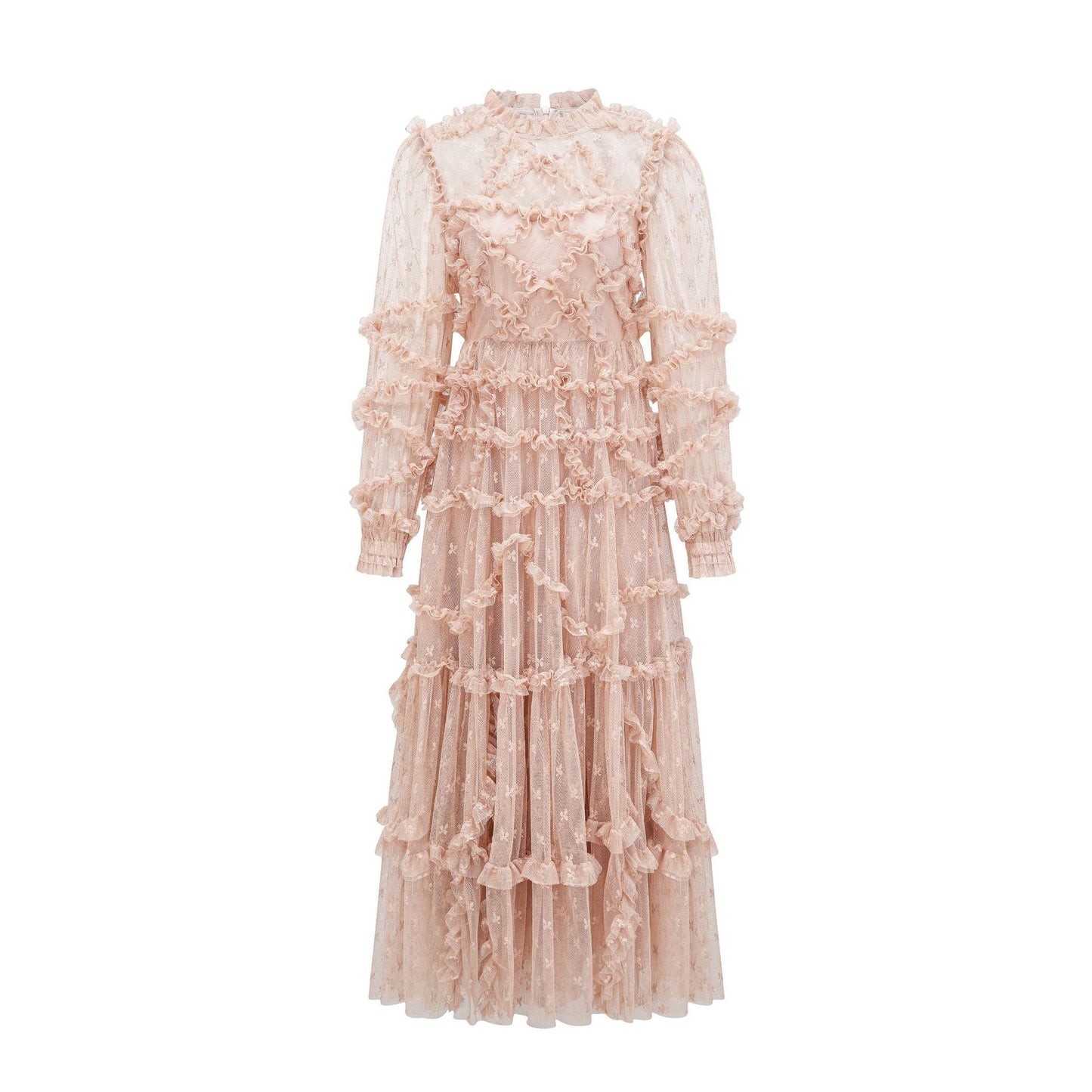 Netted Embroidered Lace Trim Dress Elegant Basic Fairy Dress Evening Banquet Formal Wear Women's Clothing - FashionTech