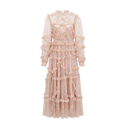 Netted Embroidered Lace Trim Dress Elegant Basic Fairy Dress Evening Banquet Formal Wear Women's Clothing - FashionTech