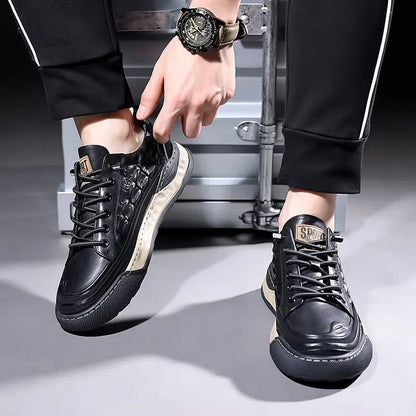 New Male Shoes Lace Up Real Leather Sports Sneakers Fashion Genuine Leather Shoe Men Leisure Shoes Man Casual Sport Shoes A002 - Tech Tready