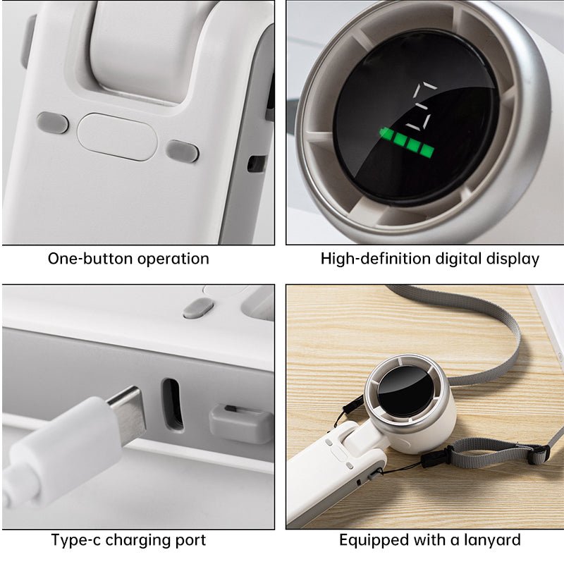 New Portable Electric Fan: Foldable, High - Power, USB - Rechargeable, Wearable Neck Fan - Tech Tready