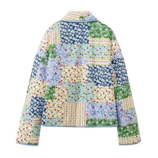 New Women Vintage Cloth Patchwork Floral Print Cotton Padded Quilted Short Jacket Coat Female Outerwear Chic Top - Tech Tready