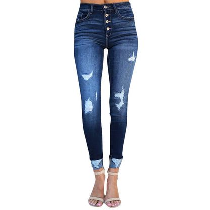 Pin buckle slim fit jeans - FashionTech