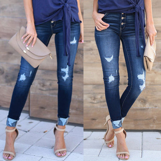 Pin buckle slim fit jeans - FashionTech