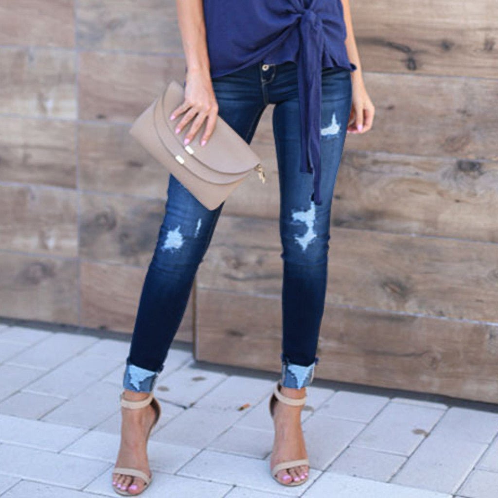 Pin buckle slim fit jeans - FashionTech