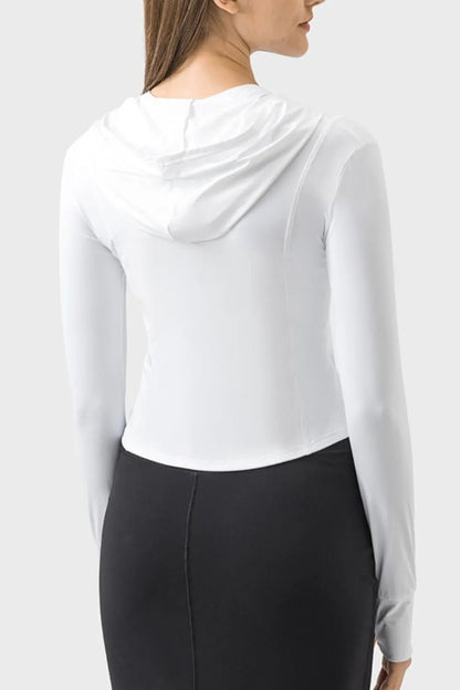 Pocketed Zip Up Hooded Long Sleeve Active Outerwear - FashionTech