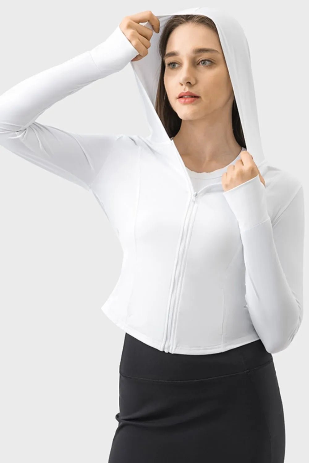 Pocketed Zip Up Hooded Long Sleeve Active Outerwear - FashionTech